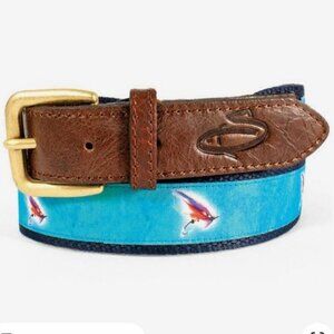 SPORTY! Nautical Fly Fishing Ribbon Golf Belts LEVELWEAR ~ Cotton & 100% Leather
